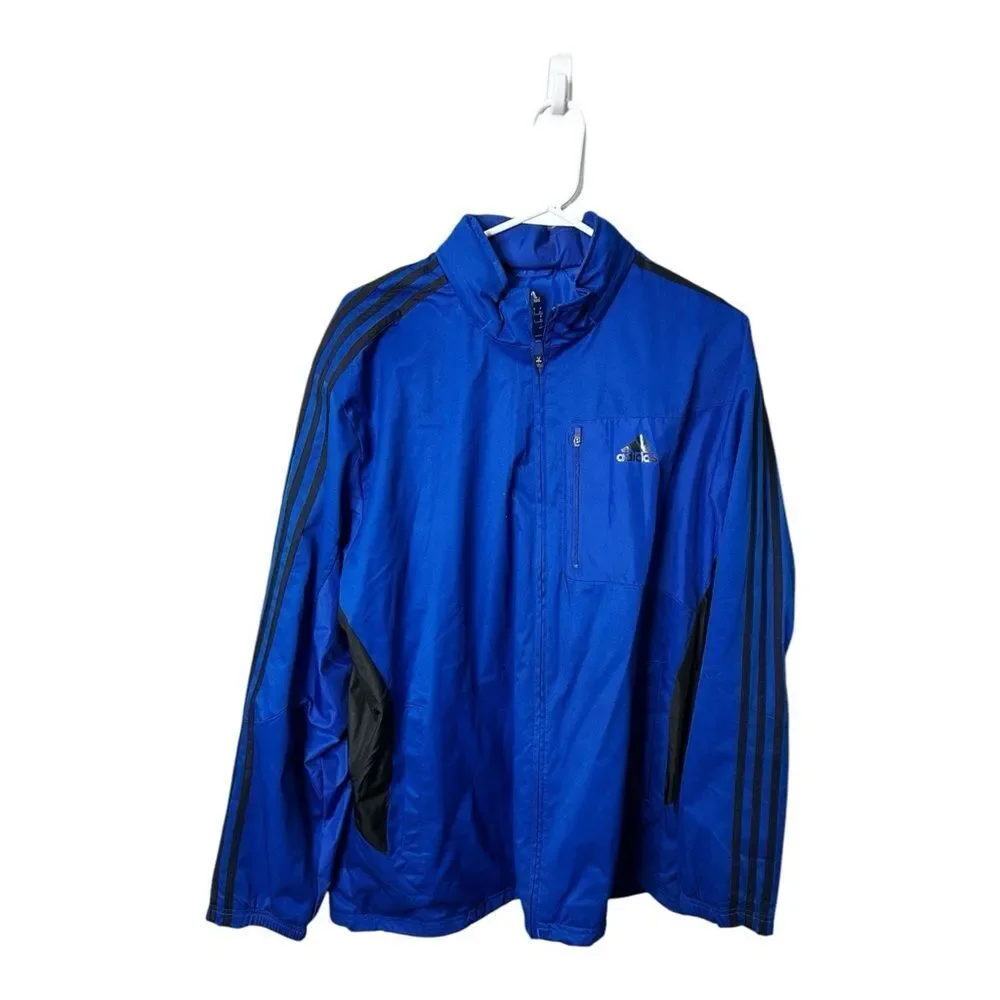 Adidas DRIVE 2 ALL WEATHER Hooded Blue & Black windbreaker Track jacket Sz XL